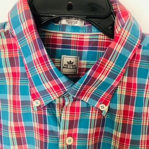 Peter Millar Crown Cotton Madras Plaid Shirt Mens XL Blue Pink Button Front